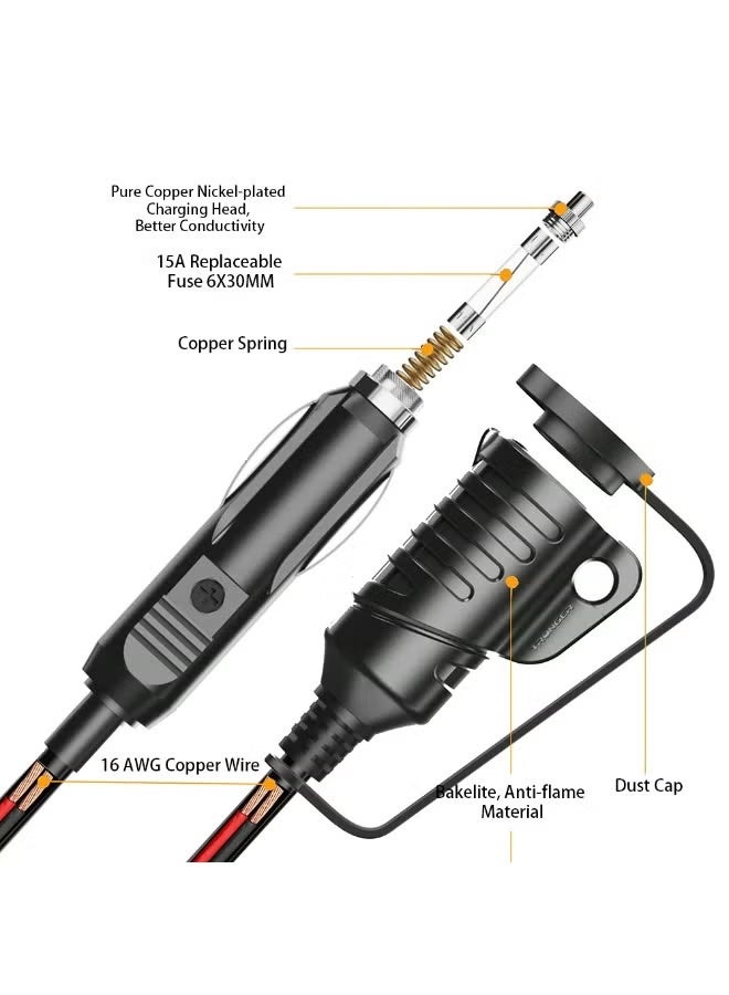 ELTRAZONE C804 5m Car Cigarette Lighter Extension Cable 12V–24V | 15A High Power Heavy Duty Vehicle Power Extension Cord for Car, SUV, Truck & Van Accessories - Image 3